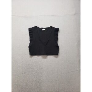 Wilfred Women Crop Top M Black Ruffle V Neck Ribbed Sleeveless Elegant Summer